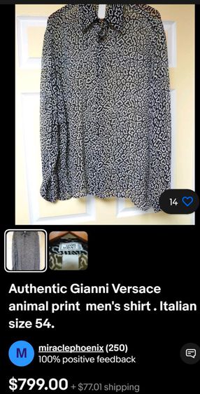 ขายแล้วค่ะ  Gianni Ver sa ce Men's Silk Shirt Made In Italy รูปที่ 4