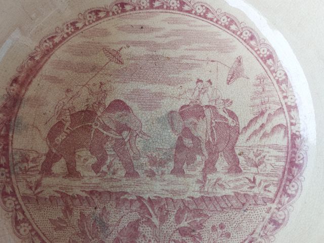 Antique Rare 19th C Ceramic Deep Bowl With Royal Members Hunting On Elephants Scene-

 รูปที่ 13
