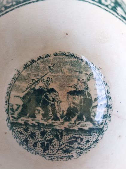 Antique Rare 19th C Ceramic Deep Bowl With Royal Members Hunting On Elephants Scene-

 รูปที่ 14