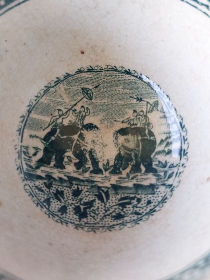 Antique Rare 19th C Ceramic Deep Bowl With Royal Members Hunting On Elephants Scene-

 รูปที่ 15