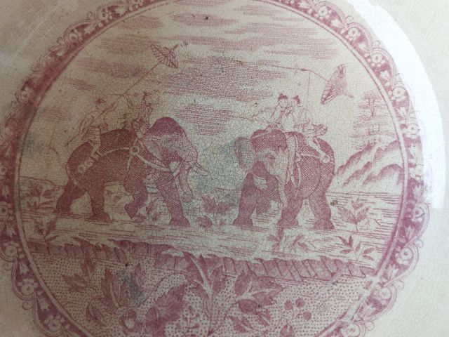 Antique Rare 19th C Ceramic Deep Bowl With Royal Members Hunting On Elephants Scene-

 รูปที่ 8