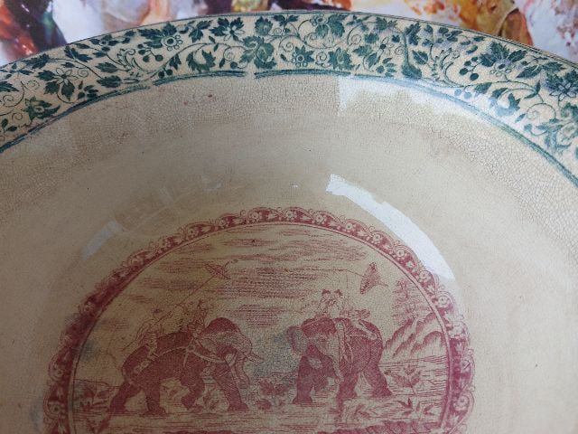 Antique Rare 19th C Ceramic Deep Bowl With Royal Members Hunting On Elephants Scene-

 รูปที่ 9