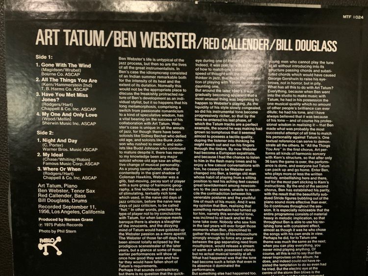 ขายแผ่นเสียงแจ๊สเป่า Saxophone 🎷 Jazz หวานนนเจี๊ยบ Art Tatum Ben Webster  The Tatum Group Masterpieces Japan 🇯🇵 LP Vinyl ส่งฟรี รูปที่ 4