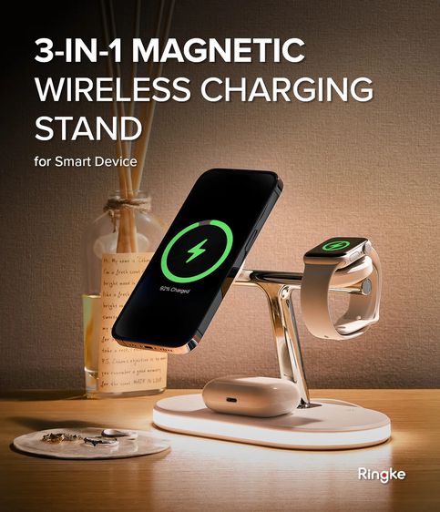 Ringke 3-in-1 Wireless Charger Stand แม่เหล็ก (Apple MagSafe Certified) มีไฟ LED Ambient Light ที่ชาร์จไร้สาย รูปที่ 13