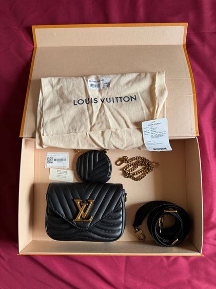 หนังแท้ หญิง ดำ Louis Vuitton New Wave Multi Pochette Bag 