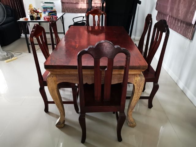 โต๊ะ​ทานข้าว​  Classic Thai style และเก้าอี้​ 6 ตัว​ (ไม้มะค่าทั้งหมด​ 150x88 cm)​ รูปที่ 2