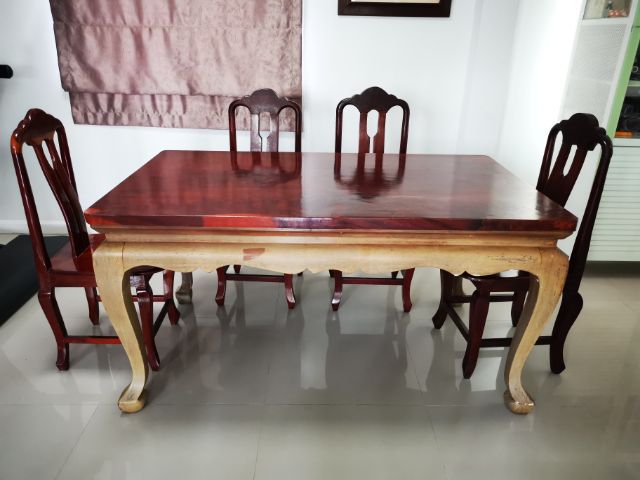 โต๊ะ​ทานข้าว​  Classic Thai style และเก้าอี้​ 6 ตัว​ (ไม้มะค่าทั้งหมด​ 150x88 cm)​ รูปที่ 3