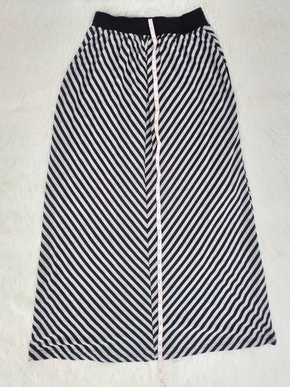 กระโปรงผ้าฝ้าย ลายทาง สีขาวดำ Casual Maxi Skirt เอวยืด รูปที่ 7