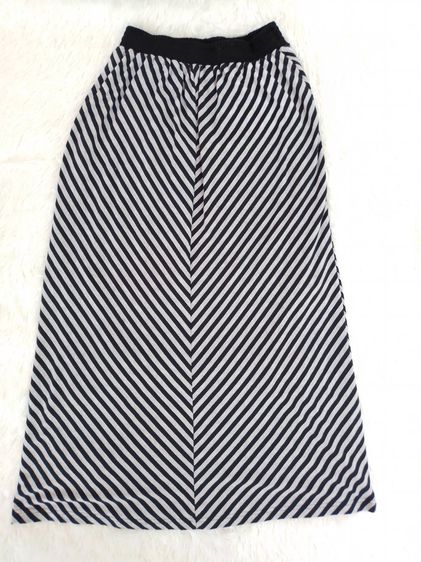 กระโปรงผ้าฝ้าย ลายทาง สีขาวดำ Casual Maxi Skirt เอวยืด รูปที่ 6