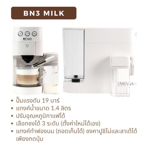 เครื่องชงกาแฟ ยี่ห้อ BENO รุ่น BN3 สีขาว มาพร้อมอะแดปเตอร์ชงกาแฟ 3 แบบ รูปที่ 3