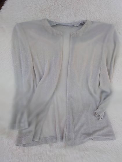 เสื้อคลุม Blazer สีขาว ประกายเงิน งานปักลูกปัดช่วงคอเสื้อ สไตล์เกาหลี Silver Sequin Blazer รูปที่ 8