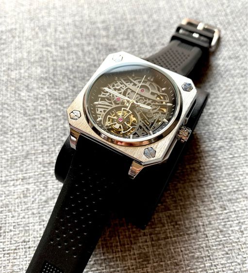 Automatic Skeleton Watch นาฬิกาสี่เหลี่ยม โชว์กลไก สายยางซิลิโคน รูปที่ 6