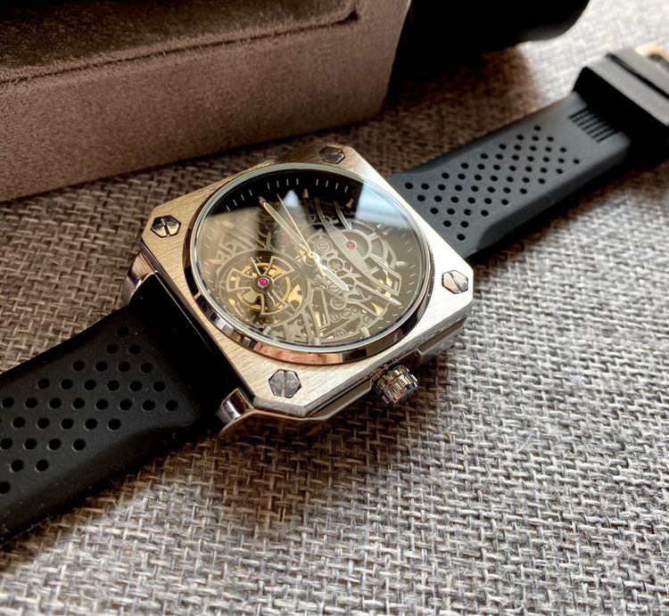 Automatic Skeleton Watch นาฬิกาสี่เหลี่ยม โชว์กลไก สายยางซิลิโคน รูปที่ 5