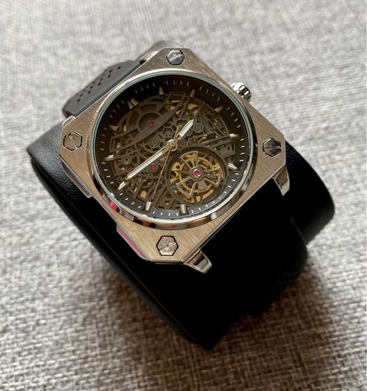 Automatic Skeleton Watch นาฬิกาสี่เหลี่ยม โชว์กลไก สายยางซิลิโคน รูปที่ 11