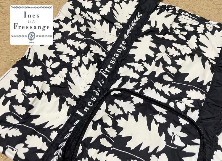 ถุงผ้า พับได้ลายใบไม้ขาวดำ แบรนด์ Ines de la Fressange จาก🇫🇷 รูปที่ 2