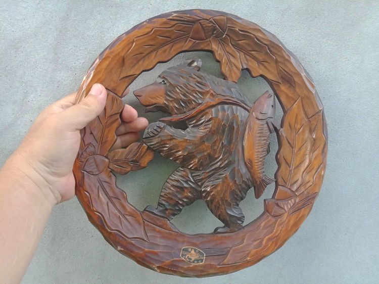 ไม้แกะสลักวินเทจ หมีฮิกุมะแบกปลาแซลมอน งานศิลปะจากประเทศญี่ปุ่น รูปที่ 17