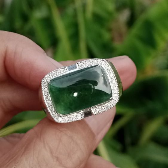 แหวนหยกพม่าแท้ สีเขียวจักรพรรดิเนื้อแก้ว รูปที่ 10