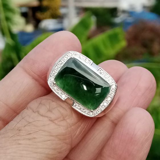 แหวนหยกพม่าแท้ สีเขียวจักรพรรดิเนื้อแก้ว รูปที่ 9