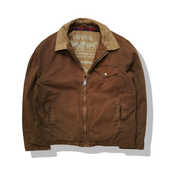 Levi's Vintage Levis Brown Flannel Lined Trucker Jacket รอบอก 48” 