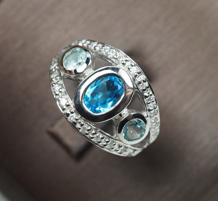 แหวนพลอยแท้โทปาสสีฟ้าสดสวยและสีฟ้าอ่อน (3150) รูปที่ 4