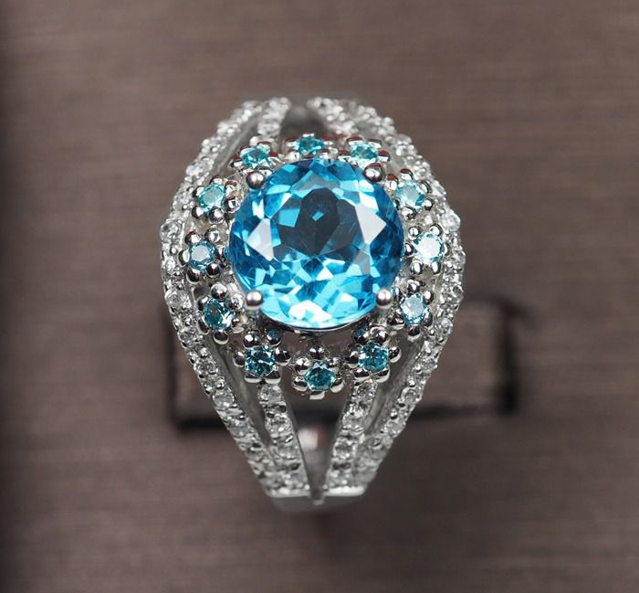 แหวนพลอยแท้โทปาสสีฟ้าสดใส 2 กะรัต (5066) รูปที่ 2