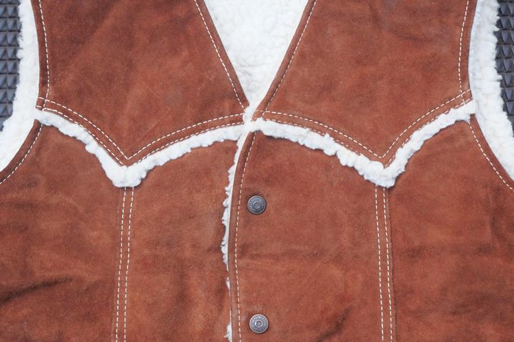 1970s Levis Orange Tab Suede Fleece Lined Winter Vest Size M รูปที่ 3