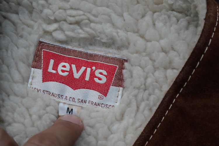 1970s Levis Orange Tab Suede Fleece Lined Winter Vest Size M รูปที่ 4