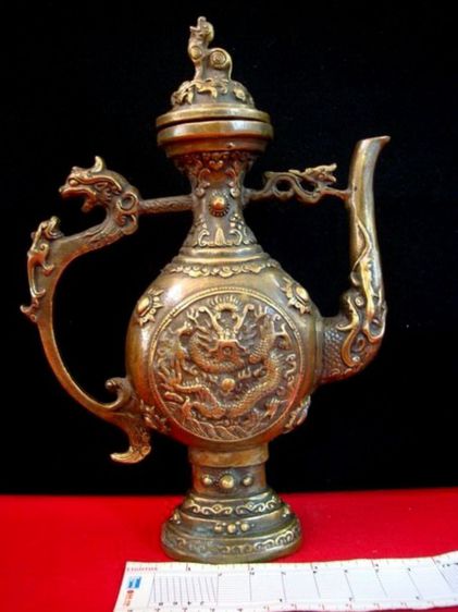 กาน้ำชาจีน งานเก่ามาก งานทองเหลือง รูปที่ 9