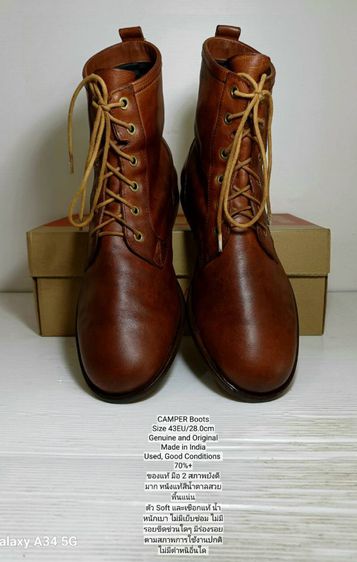 CAMPER Boots, WATERPROOF, เสริมพื้นและส้นเท้าให้หนาขึ้น, Men's 43EU(28.0) ของแท้ มือ 2 สภาพเยี่ยม, รองเท้า CAMPER หนังแท้สีน้ำตาลคลาสสิค รูปที่ 3