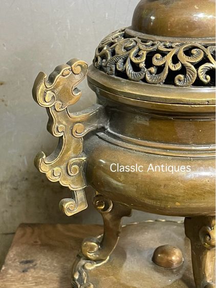 กระถาง กำยาน สิงห์สามขาทองเหลืองA22 รูปที่ 4