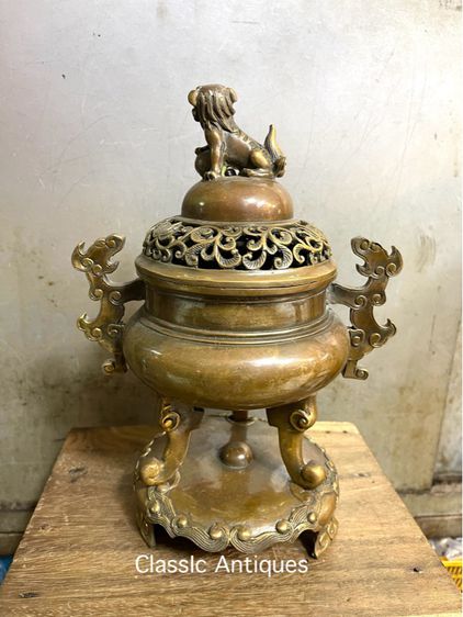 กระถาง กำยาน สิงห์สามขาทองเหลืองA22 รูปที่ 7