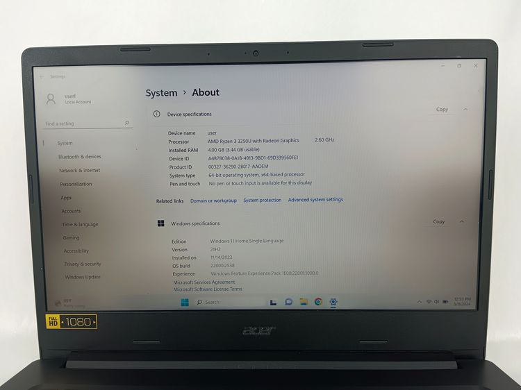 Notebook Acer Aspire3 AMD Ryzen 3 3250U รูปที่ 3