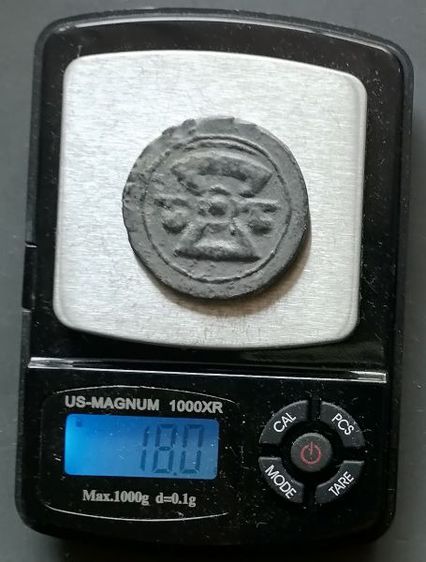 เหรียญโบราณ รูปกลองพระศิวะ หลังรูปวัด บนพระอาทิตย์-จันทร์ ล่างปลา รูปที่ 3
