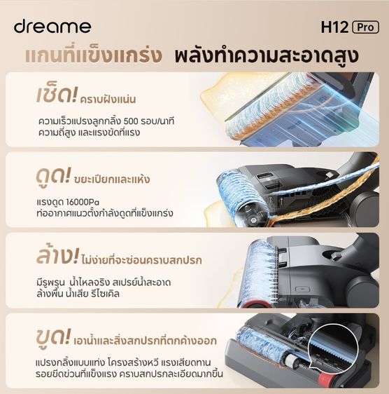 Dreame H12 Pro เครื่องล้างพื้น 6in1 ดูดฝุ่น ดูดน้ำ ขัดถู ถูพื้น ล้างพื้น จบในเครื่องเดียวสินค้าตัวโชว์สภาพใหม่ รูปที่ 11