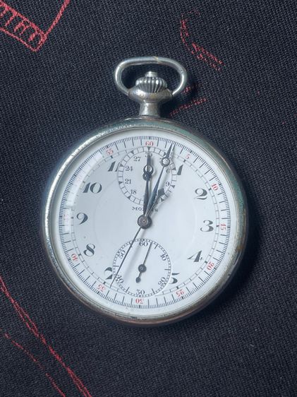 นาฬิกาพกไขลานหน้ากระเบื้องจับเวลาอายุเป็นร้อยปี หน้าสวยไม่มีร้าว Vintage Moeris Pocket Watch Chronograph รูปที่ 2