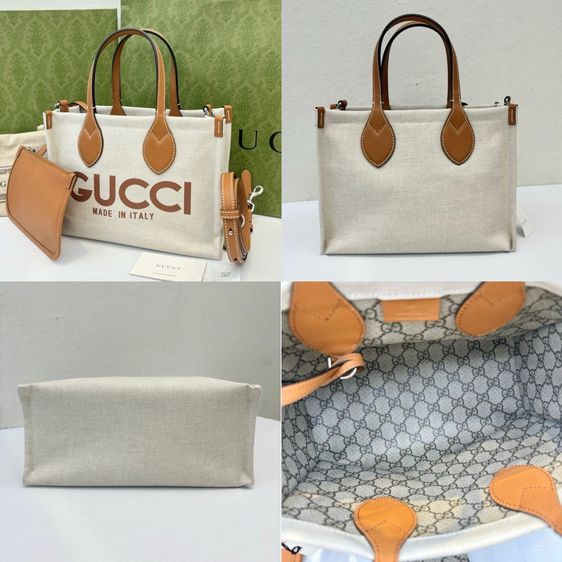 GUCCI MINI LOGO LEATHER-TRIMMED CANVAS TOTE BAG รูปที่ 2
