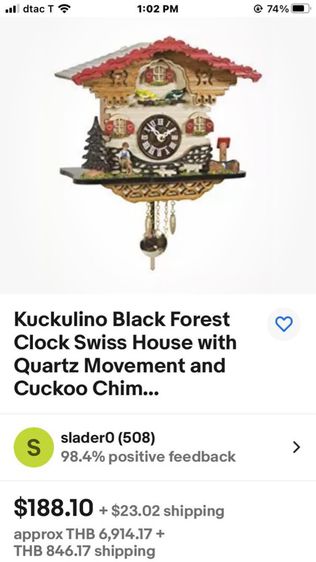 นาฬิกานกไม้แขวนตัวเล็กมีตีบอกเวลาทุกชั่วโมง Vintage Kuckulino Black Forest Clock with movement and cuckoo รูปที่ 10