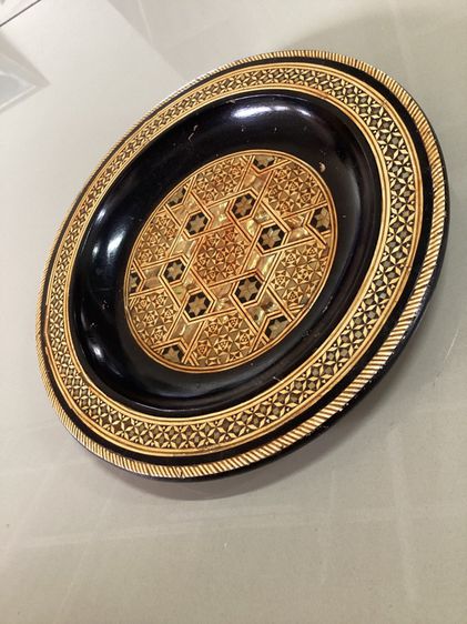 Vintage Egyptian Wooden Plate จานไม้อียิปต์โบราณฝังมุก รูปที่ 2