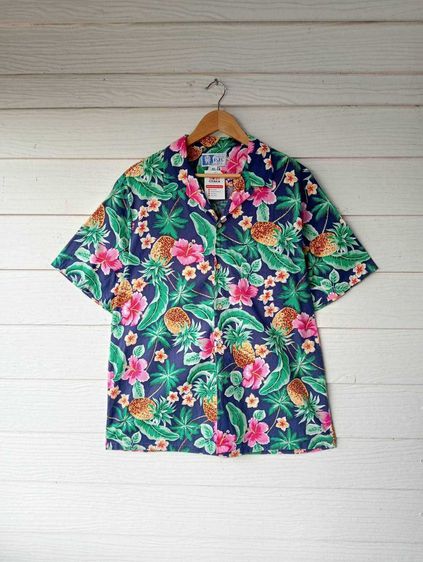 Styled by RJC  เสื้อฮาวายอเมริกา ผ้าcotton สีกรม ลายดอกไม้ สับปะรดและต้นมะพร้าว รูปที่ 2