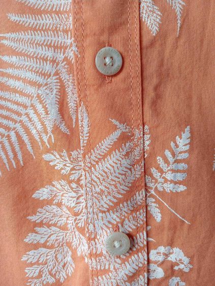 Eddie bauer  เสื้อฮาวายอเมริกาผ้าcotton สีส้ม ลายใบไม้ รูปที่ 5