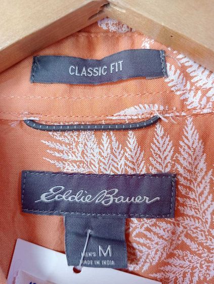 Eddie bauer  เสื้อฮาวายอเมริกาผ้าcotton สีส้ม ลายใบไม้ รูปที่ 4