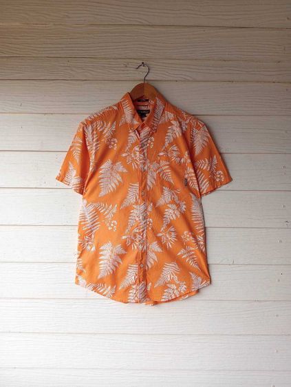 Eddie bauer  เสื้อฮาวายอเมริกาผ้าcotton สีส้ม ลายใบไม้ รูปที่ 2