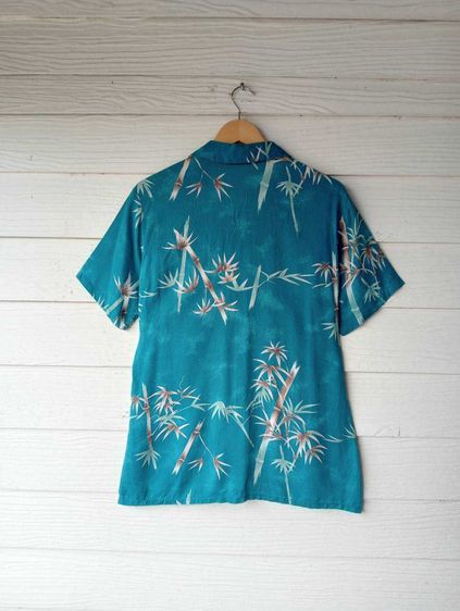 frankenstein เสื้อฮาวายอเมริกา ผ้าRAYON สีฟ้าอมเขียว ลายต้นไผ่ รูปที่ 3