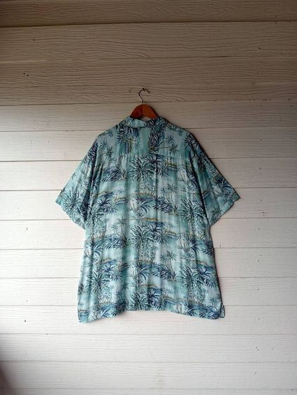 THE FOUNDRY  เสื้อฮาวายอเมริกาผ้าrayon สีฟ้า ลายต้นมะพร้าว รูปที่ 3