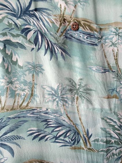THE FOUNDRY  เสื้อฮาวายอเมริกาผ้าrayon สีฟ้า ลายต้นมะพร้าว รูปที่ 6