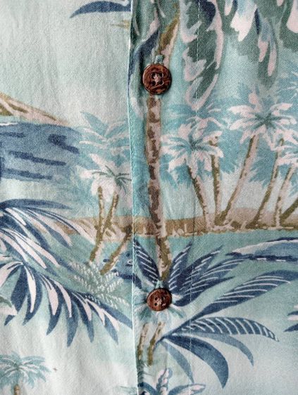 THE FOUNDRY  เสื้อฮาวายอเมริกาผ้าrayon สีฟ้า ลายต้นมะพร้าว รูปที่ 5