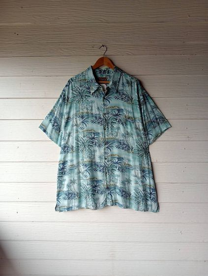 THE FOUNDRY  เสื้อฮาวายอเมริกาผ้าrayon สีฟ้า ลายต้นมะพร้าว รูปที่ 2