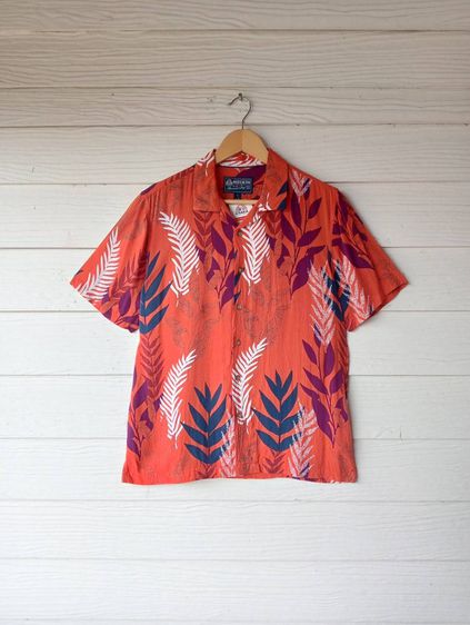 AMERICAN RAG เสื้อฮาวายอเมริกาผ้าrayon สีส้ม ลายใบไม้ รูปที่ 3