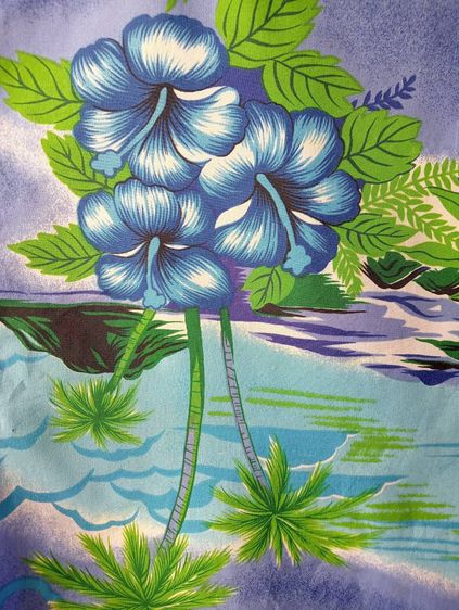 POMARE  เสื้อฮาวายอเมริกาผ้าpolyester สีฟ้า ลายดอกชบาสีฟ้าน้ำเงิน รูปที่ 5