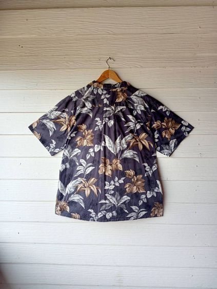 Plamwave  เสื้อฮาวายอเมริกาผ้าcotton สีกรมเทา ลายใบไม้สีเงินทอง รูปที่ 3